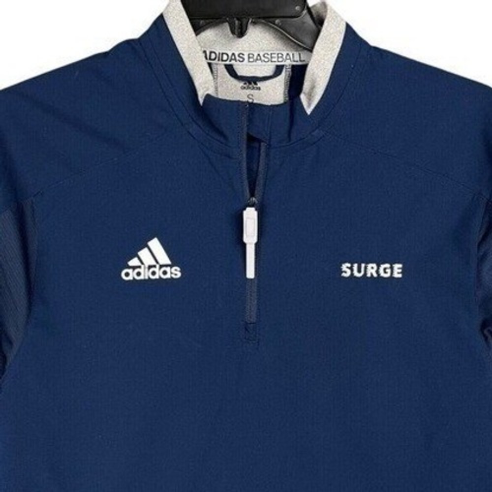 Surge Adidas Quarter Zip Pullover Mens S Navy Blue Grey Stripe Athletic Baseball